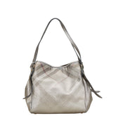 バーバリー チェック トートバッグ ショルダーバッグ グレー PVC レザー レディース BURBERRY 【中古】